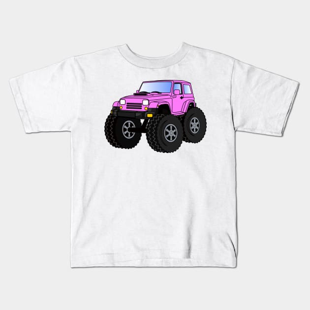 Pink monster truck cartoon illustration Kids T-Shirt by Cartoons of fun